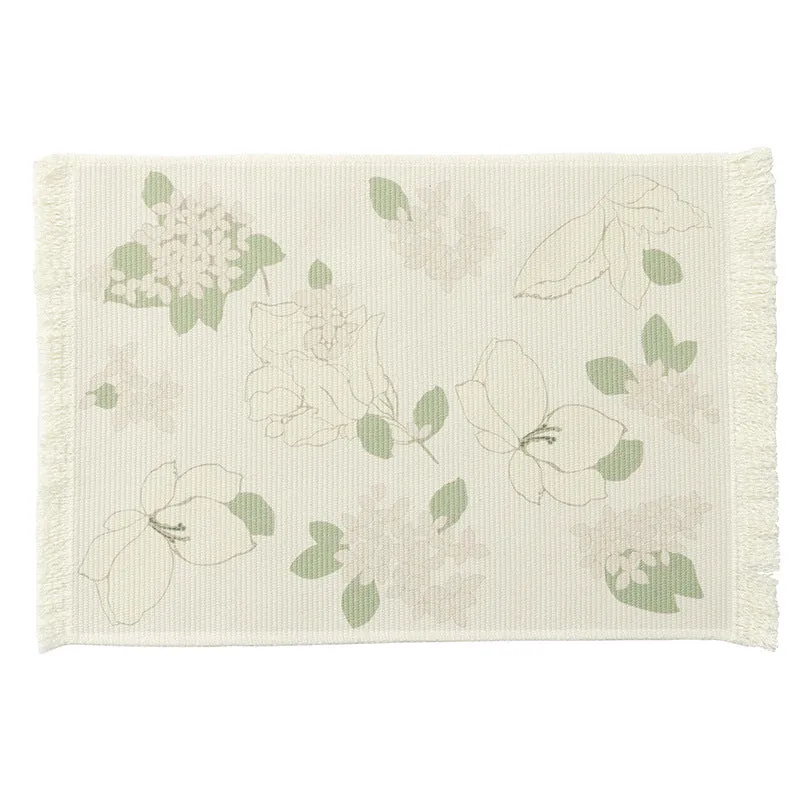 Floral woven bath mat with decorative fringes Stornfield