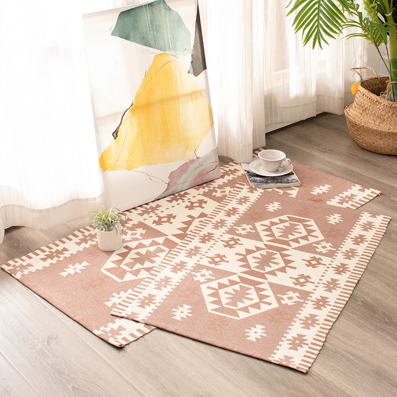 Flat-woven decorative living room rug with geometric ethnic medallion Stornfield