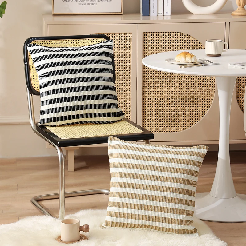 Woven decorative cushion cover with horizontal stripe pattern and concealed zipper Stornfield