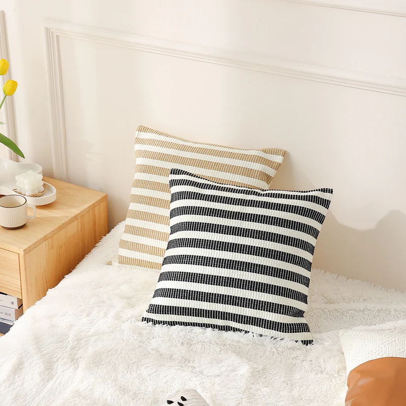 Woven decorative cushion cover with horizontal stripe pattern and concealed zipper Stornfield