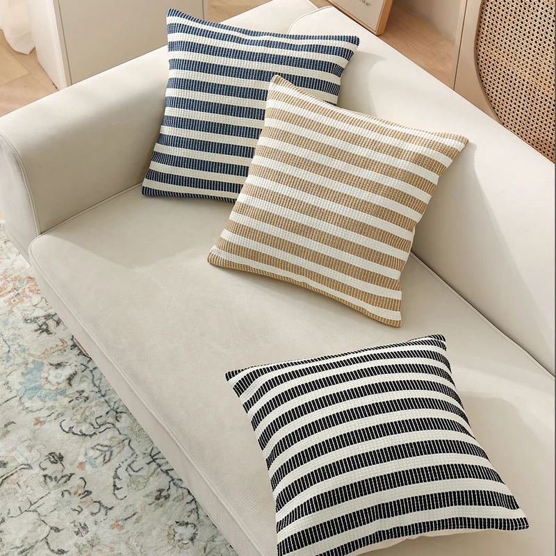 Woven decorative cushion cover with horizontal stripe pattern and concealed zipper Stornfield