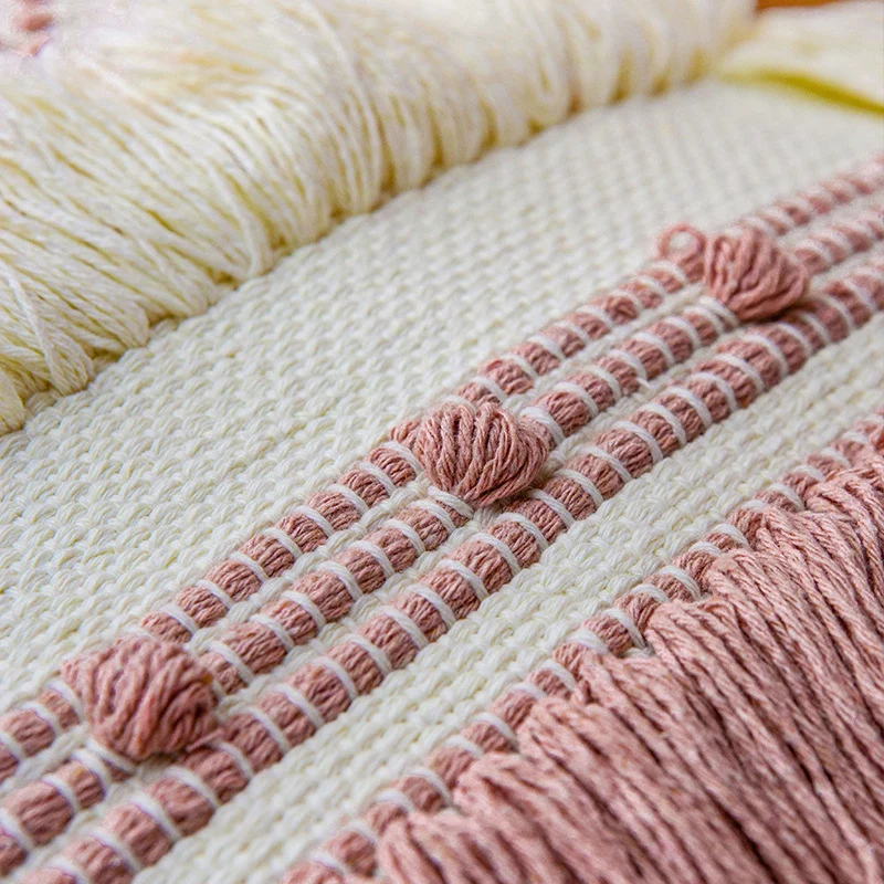 Woven decorative cushion cover with 3D dot structure and layered fringes Stornfield