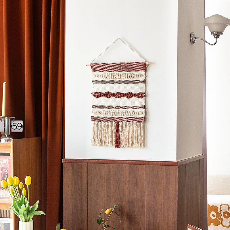Woven Boho wall tapestry with macrame fringes and handcrafted textured relief Stornfield