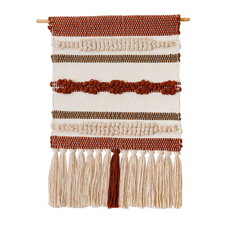 Woven Boho wall tapestry with macrame fringes and handcrafted textured relief Stornfield