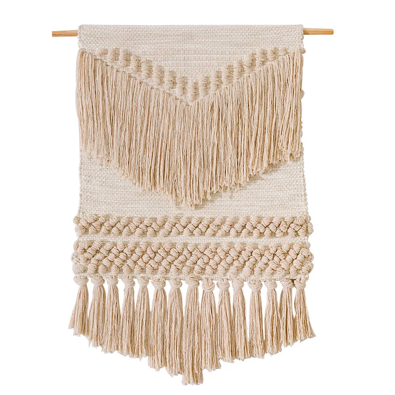 Woven Boho wall tapestry with macrame fringes and handcrafted textured relief Stornfield