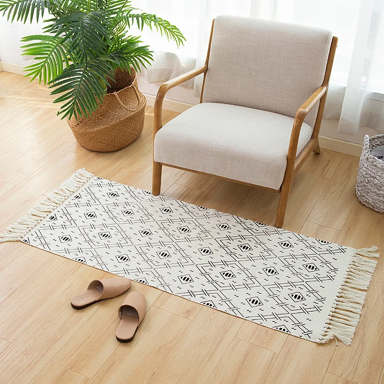 Woven cotton rug runner in Boho-Ethno pattern with fringes Stornfield