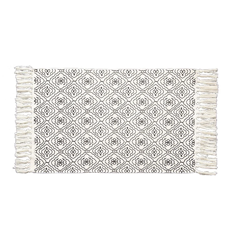 Woven cotton rug runner in Boho-Ethno pattern with fringes Stornfield