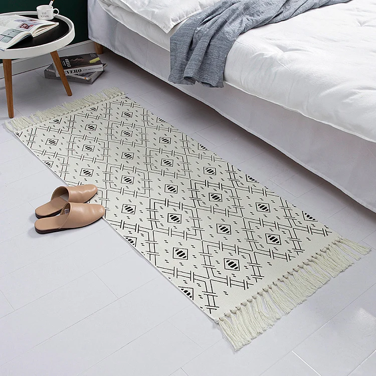 Woven cotton rug runner in Boho-Ethno pattern with fringes Stornfield