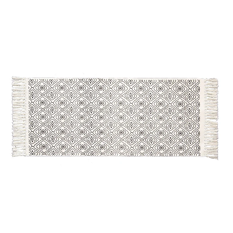 Woven cotton rug runner in Boho-Ethno pattern with fringes Stornfield