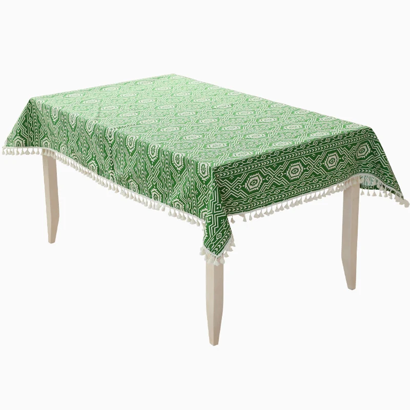 Woven cotton tablecloth in ethnic jacquard with tassel border Stornfield