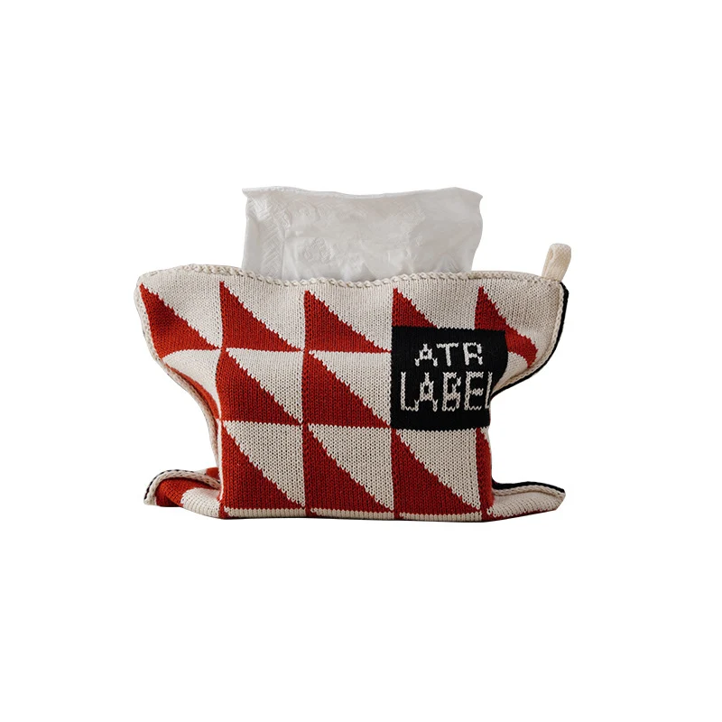 Knitted tissue box cover with geometric jacquard pattern and zipper Stornfield