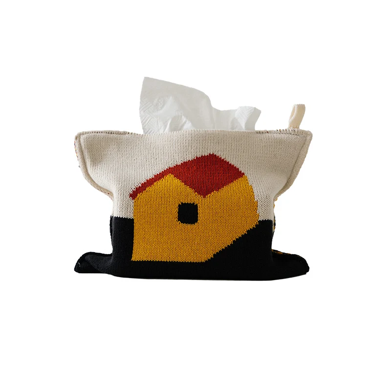 Knitted tissue box cover with geometric jacquard pattern and zipper Stornfield