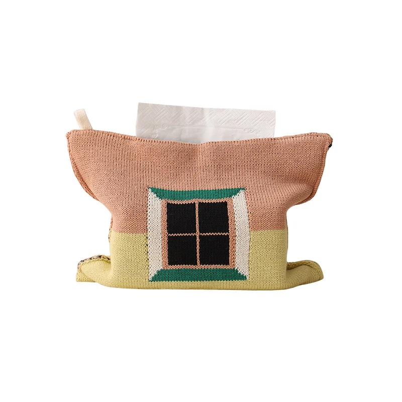Knitted tissue box cover with geometric jacquard pattern and zipper Stornfield