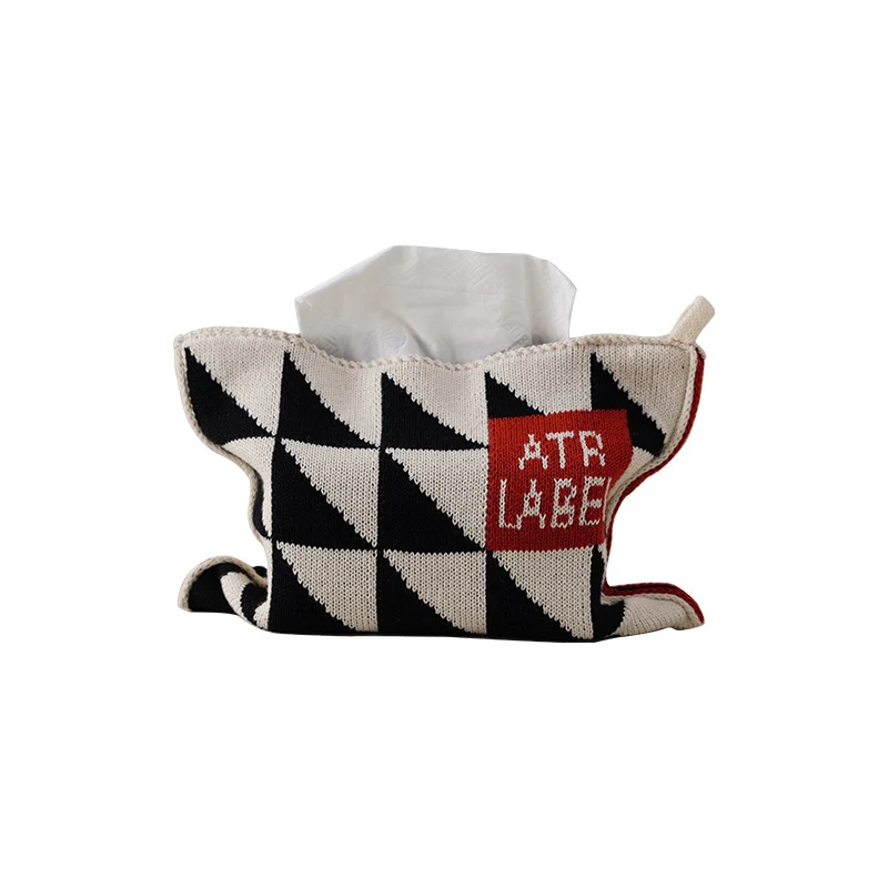 Knitted tissue box cover with geometric jacquard pattern and zipper Stornfield