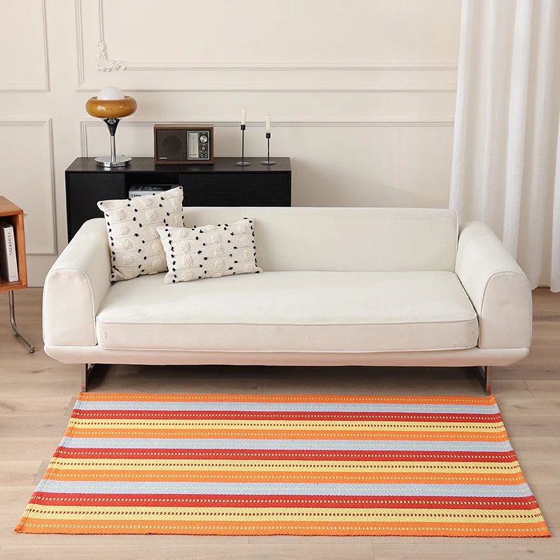 Striped Flat-Woven Cotton Rug in Kilim Style Stornfield