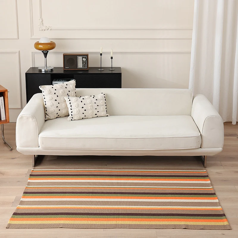 Striped Flat-Woven Cotton Rug in Kilim Style Stornfield