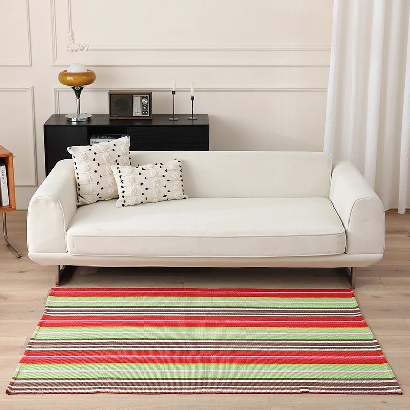 Striped Flat-Woven Cotton Rug in Kilim Style Stornfield