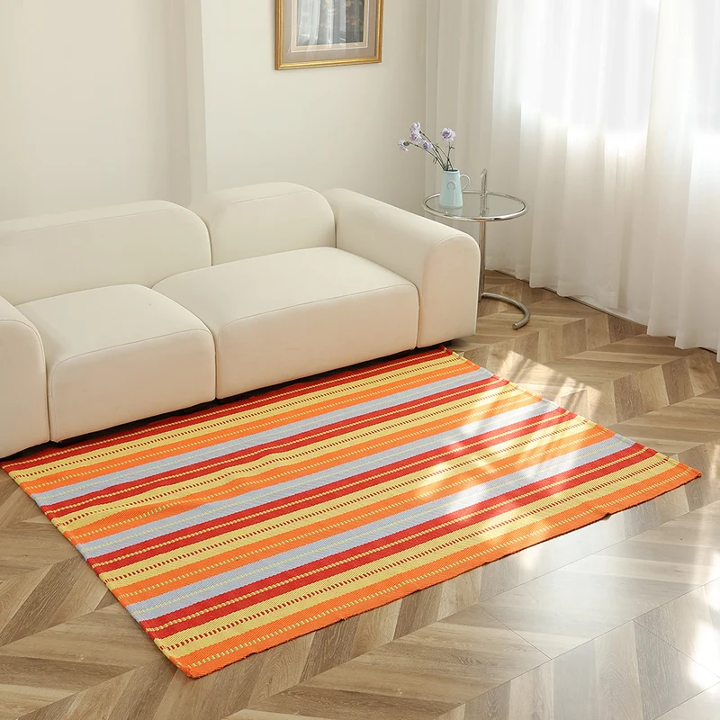 Striped flat woven carpet for living room with low pile and modern striped pattern Stornfield