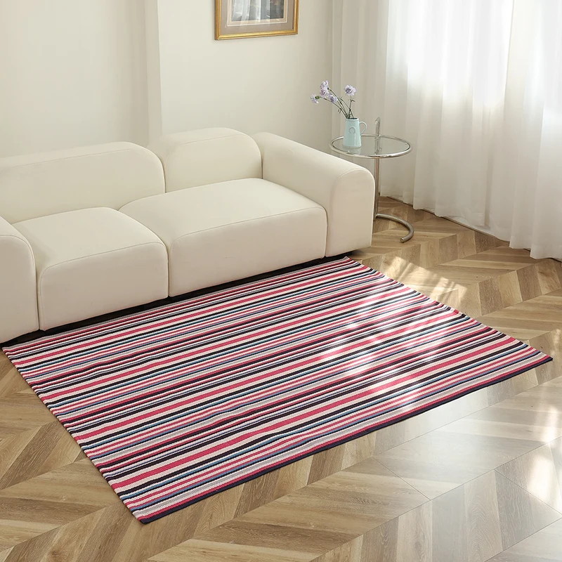 Striped flat woven carpet for living room with low pile and modern striped pattern Stornfield