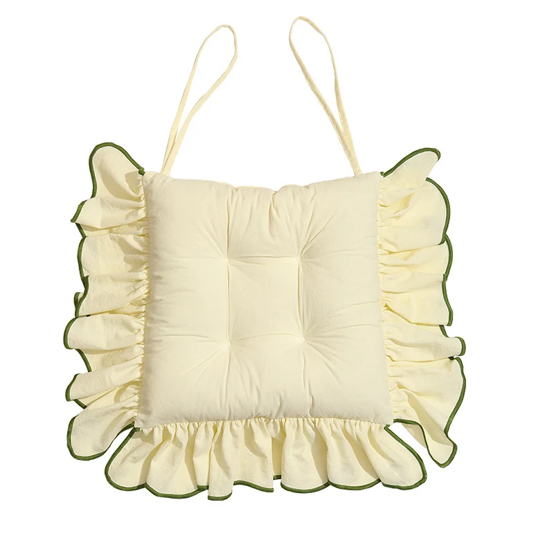 Padded chair cushion with ruffle and ties Stornfield