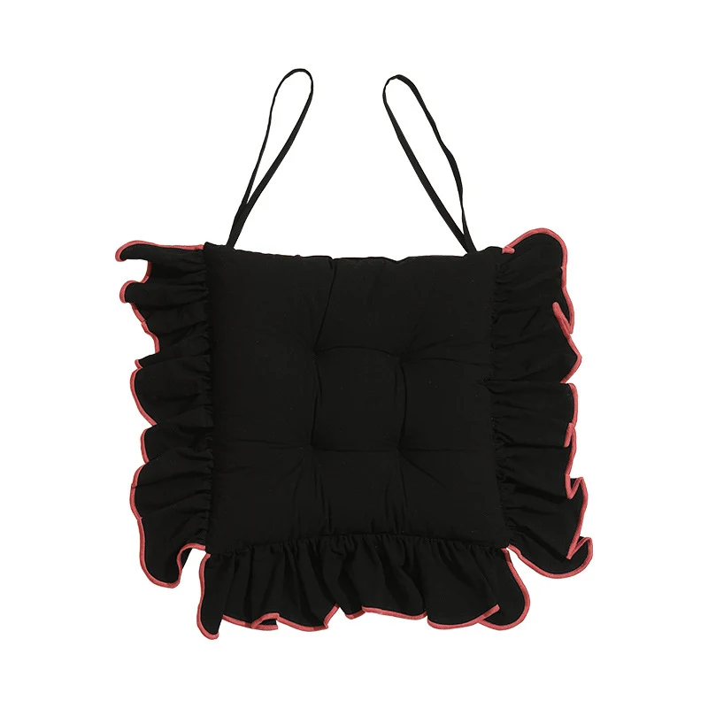Padded chair cushion with ruffle and ties Stornfield