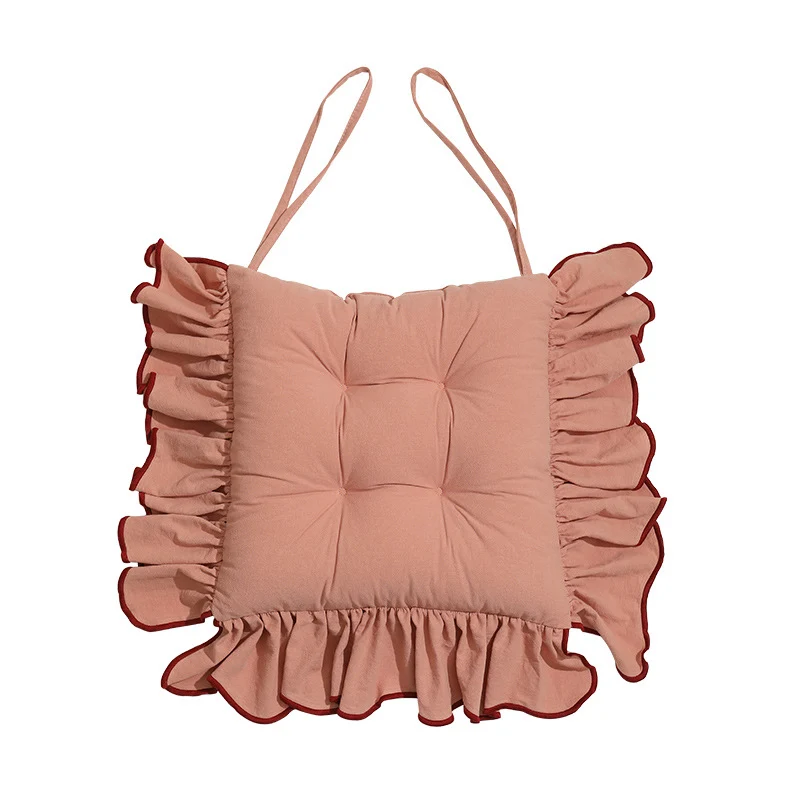 Padded chair cushion with ruffle and ties Stornfield