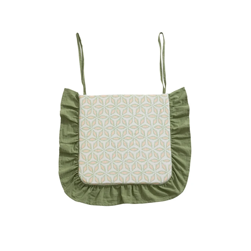 Padded chair cushion with ties, ruffled edge and embroidered hole pattern look Stornfield