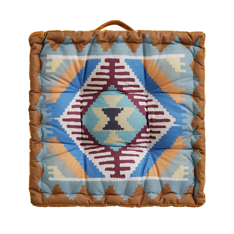Padded seat and floor cushion with carrying handle and graphic ethno pattern Stornfield