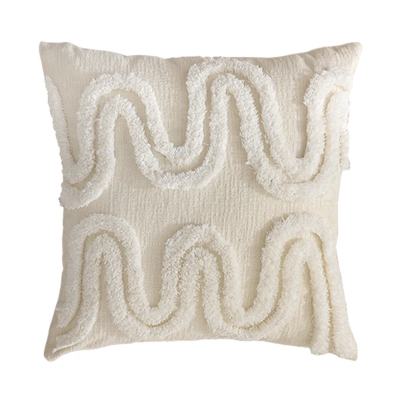 Geometric tufted sofa cushion with textured loop appliqué and removable cover Stornfield