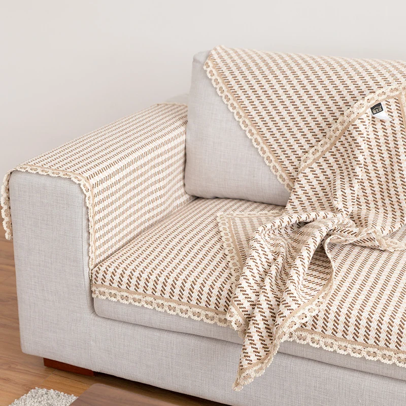 Crocheted sofa blanket set made of cotton mix with non-slip seat cushion and decorative corner cloths Stornfield