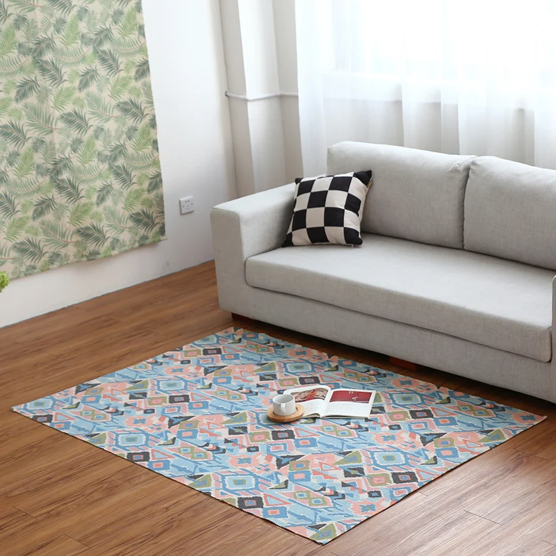 Flat-woven living room rug with fine ethnic diamond pattern and low pile Stornfield