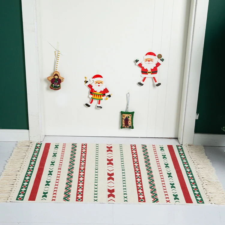 Flat-woven runner rug with Nordic Christmas pattern, tassels and cotton blend Stornfield