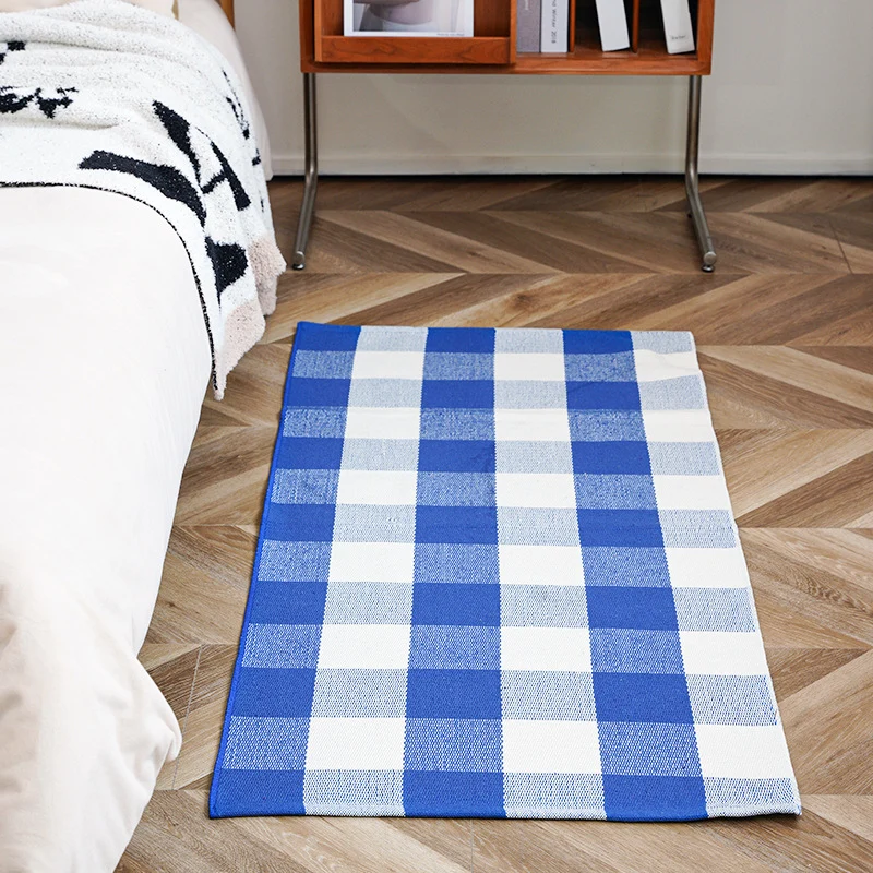 Flat-woven runner rug with check pattern and decorative border stripe Stornfield