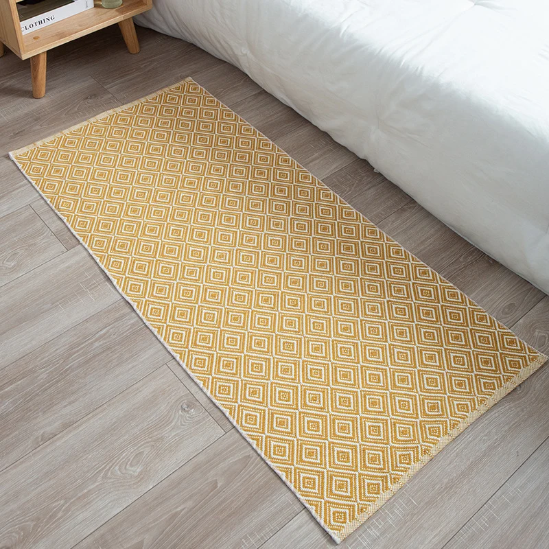 Flat-woven runner rug with check pattern and decorative border stripe Stornfield
