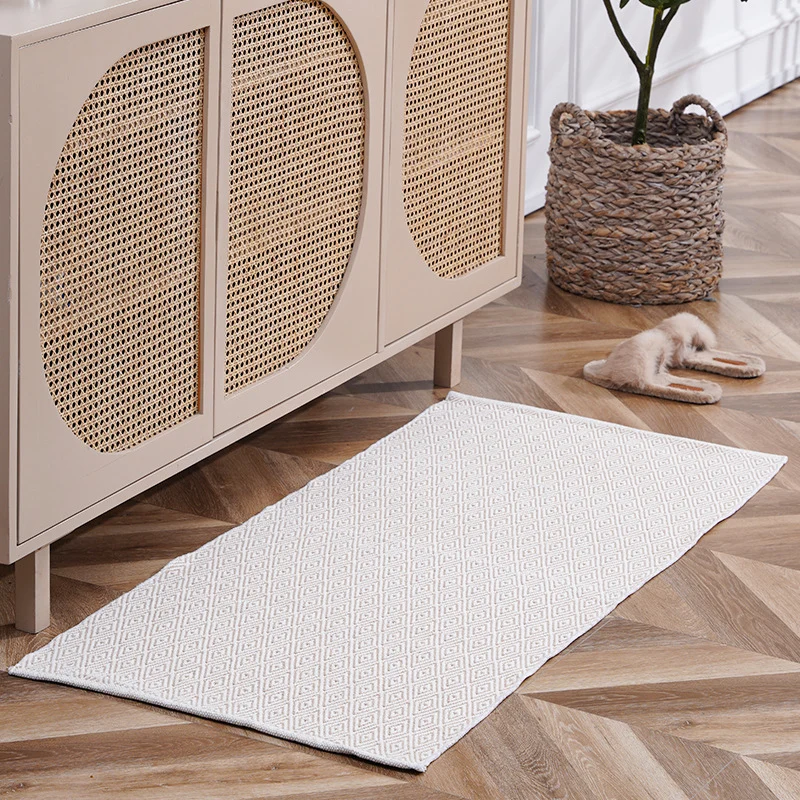 Flat-woven runner rug with check pattern and decorative border stripe Stornfield