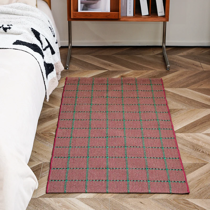 Flat-woven runner rug with check pattern and decorative border stripe Stornfield