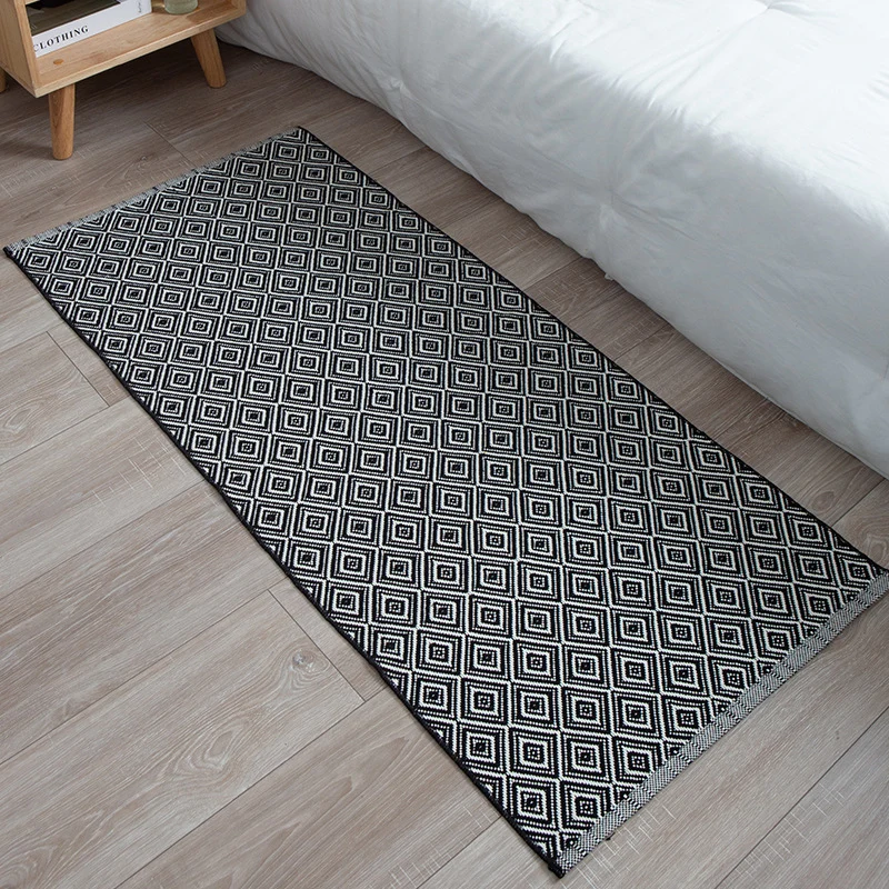 Flat-woven runner rug with check pattern and decorative border stripe Stornfield