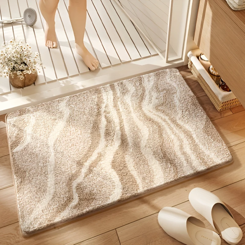 Marmor Design Plüsch Rutschfeste Badematte - Absorbierende Polyester Rechteckig Badematte