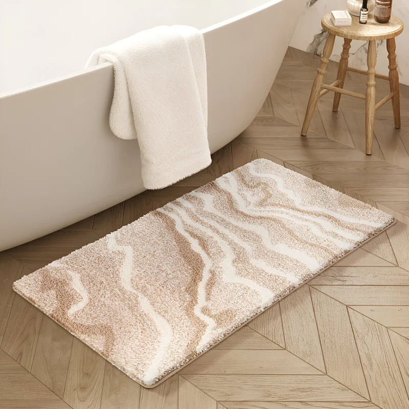 Marmor Design Plüsch Rutschfeste Badematte - Absorbierende Polyester Rechteckig Badematte