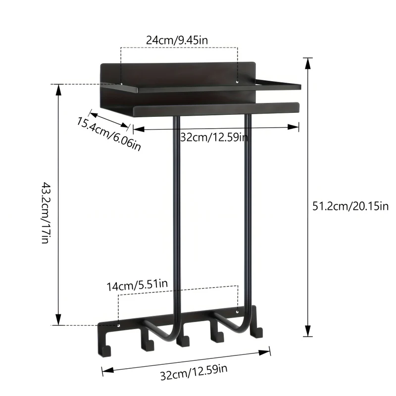 Stilvoller Schwarzer Metall-Handtuchhalter - Wandmontierter Handtuchorganizer mit Ablage und Haken