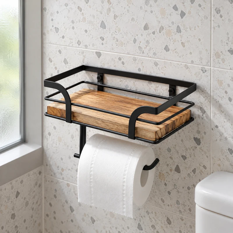 Stylischer Toilettenpapierhalter mit Ablage – Platzsparendes Wandregal für Ersatzrollen im Bad