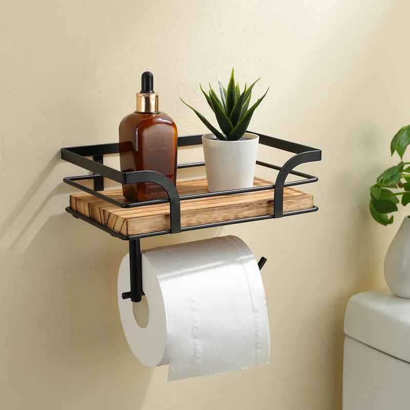Stylischer Toilettenpapierhalter mit Ablage – Platzsparendes Wandregal für Ersatzrollen im Bad