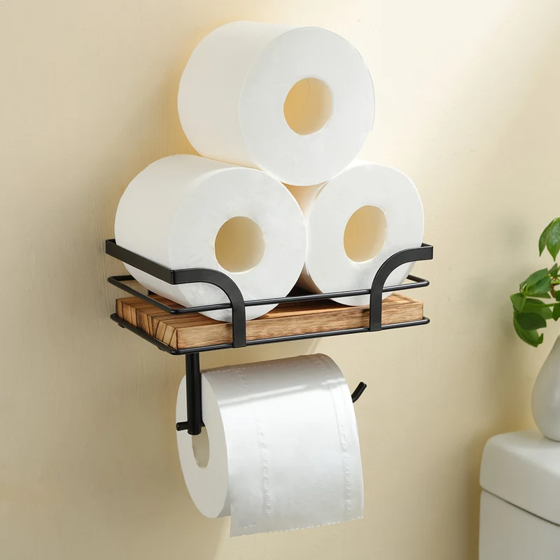 Stylischer Toilettenpapierhalter mit Ablage – Platzsparendes Wandregal für Ersatzrollen im Bad