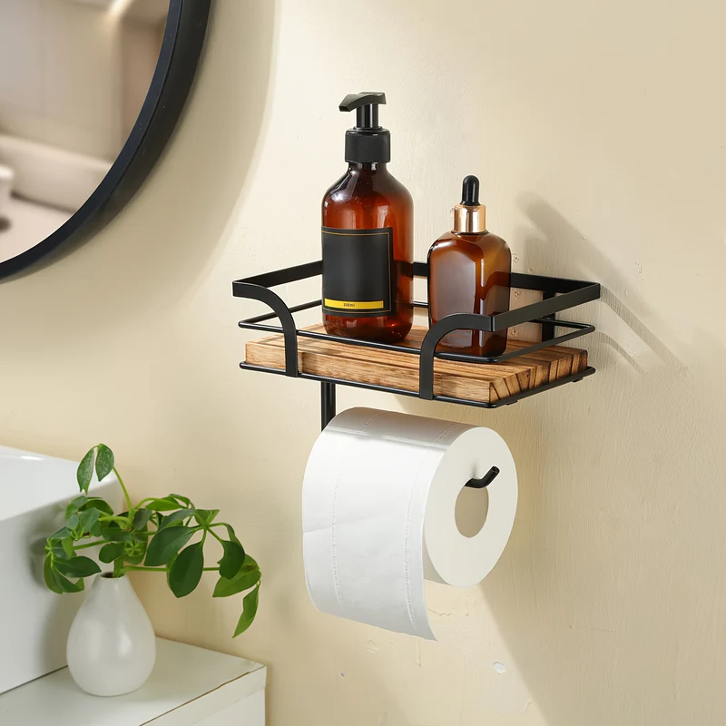 Stylischer Toilettenpapierhalter mit Ablage – Platzsparendes Wandregal für Ersatzrollen im Bad