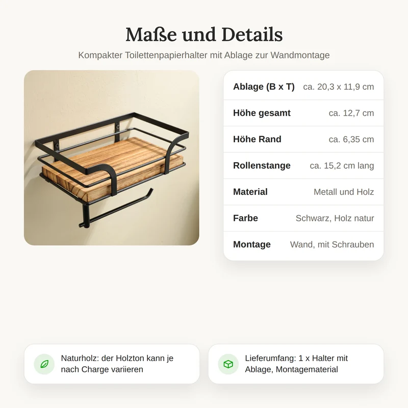 Stylischer Toilettenpapierhalter mit Ablage – Platzsparendes Wandregal für Ersatzrollen im Bad