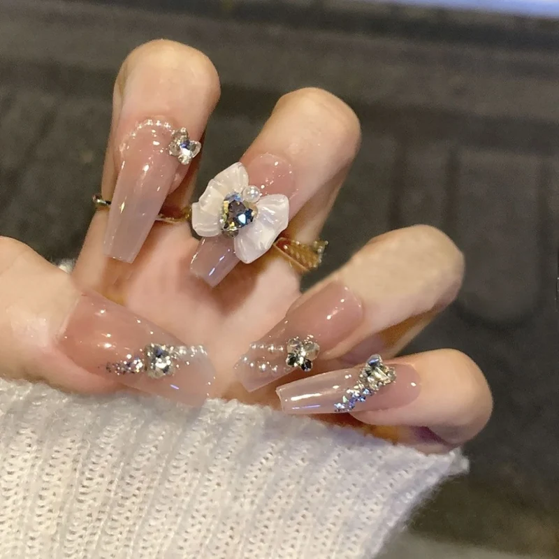 Floral Rhinestone Press-On Nagelkunst Karnz