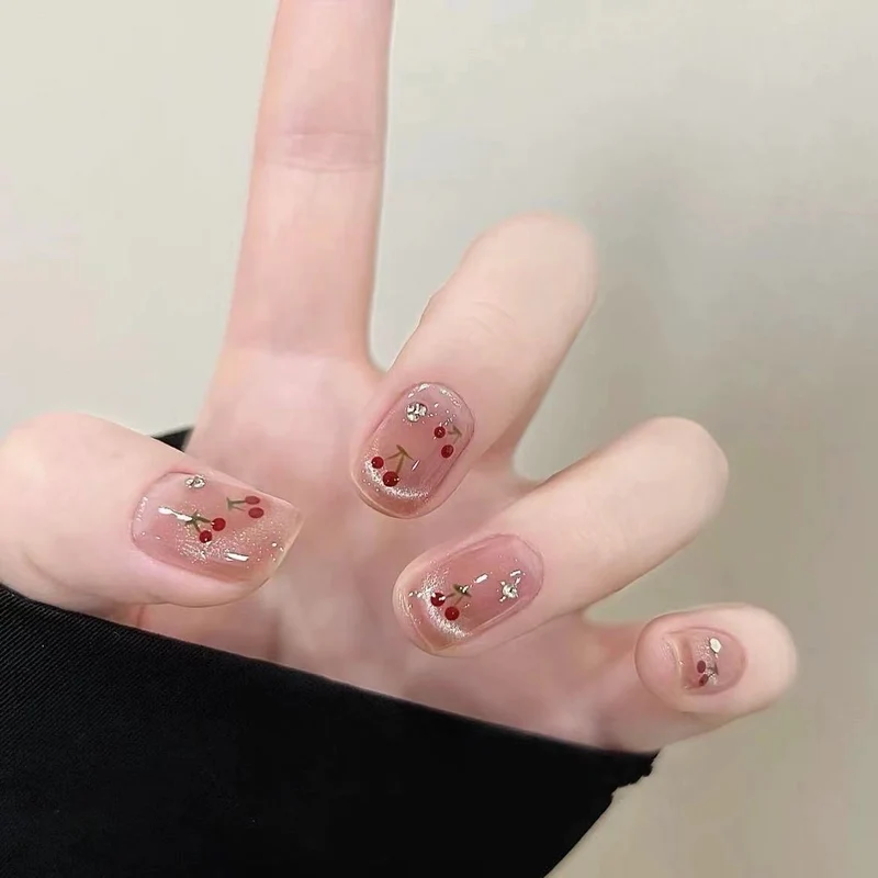 Dekorativer Kirschblüten Press-On Nagelset Karnz