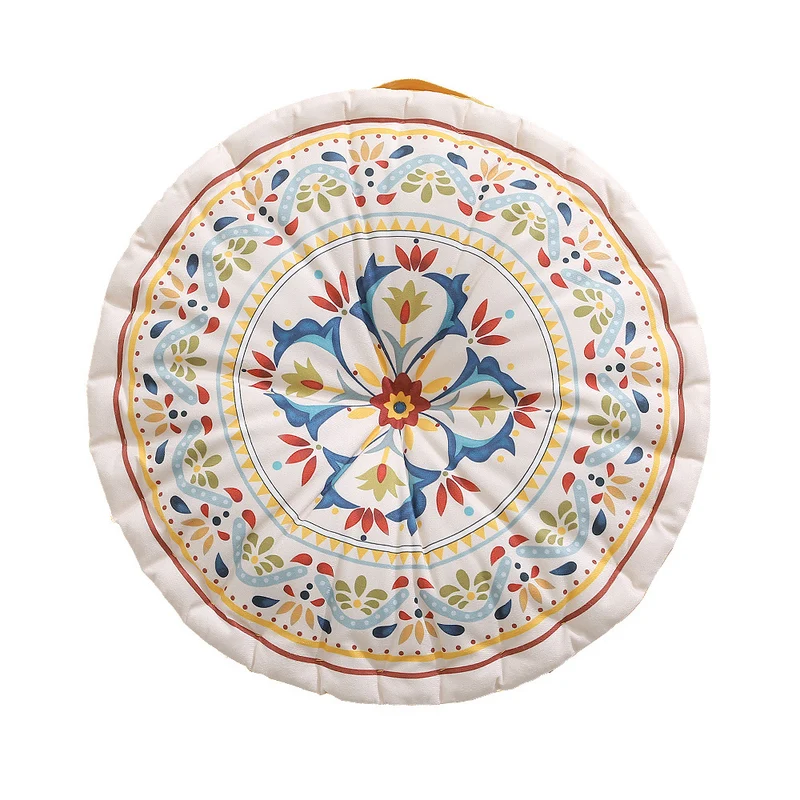 Round seat cushion with mandala print, thickly padded floor seating mat and carrying handle Stornfield