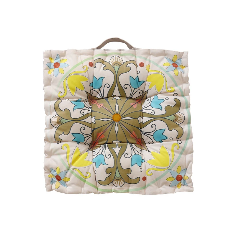 Round seat cushion with mandala print, thickly padded floor seating mat and carrying handle Stornfield