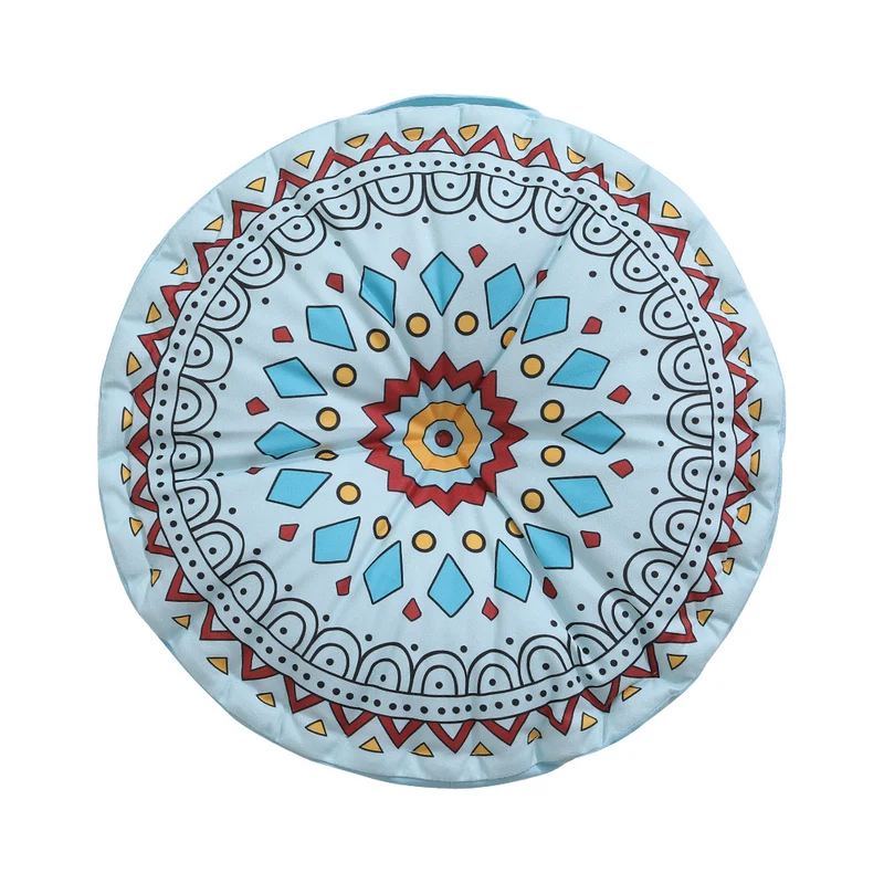 Round seat cushion with mandala print, thickly padded floor seating mat and carrying handle Stornfield